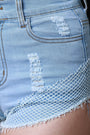 Frayed Distress Fishnet Mesh Denim Shorts - NoveltyOne