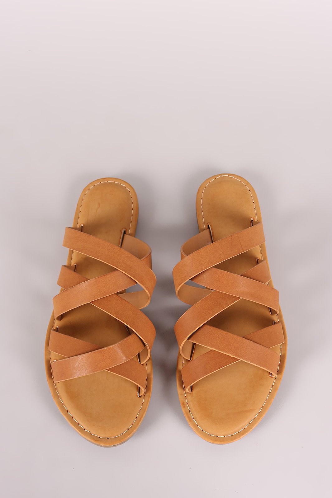 Bamboo Strappy Crisscross Slip-On Flat Sandal