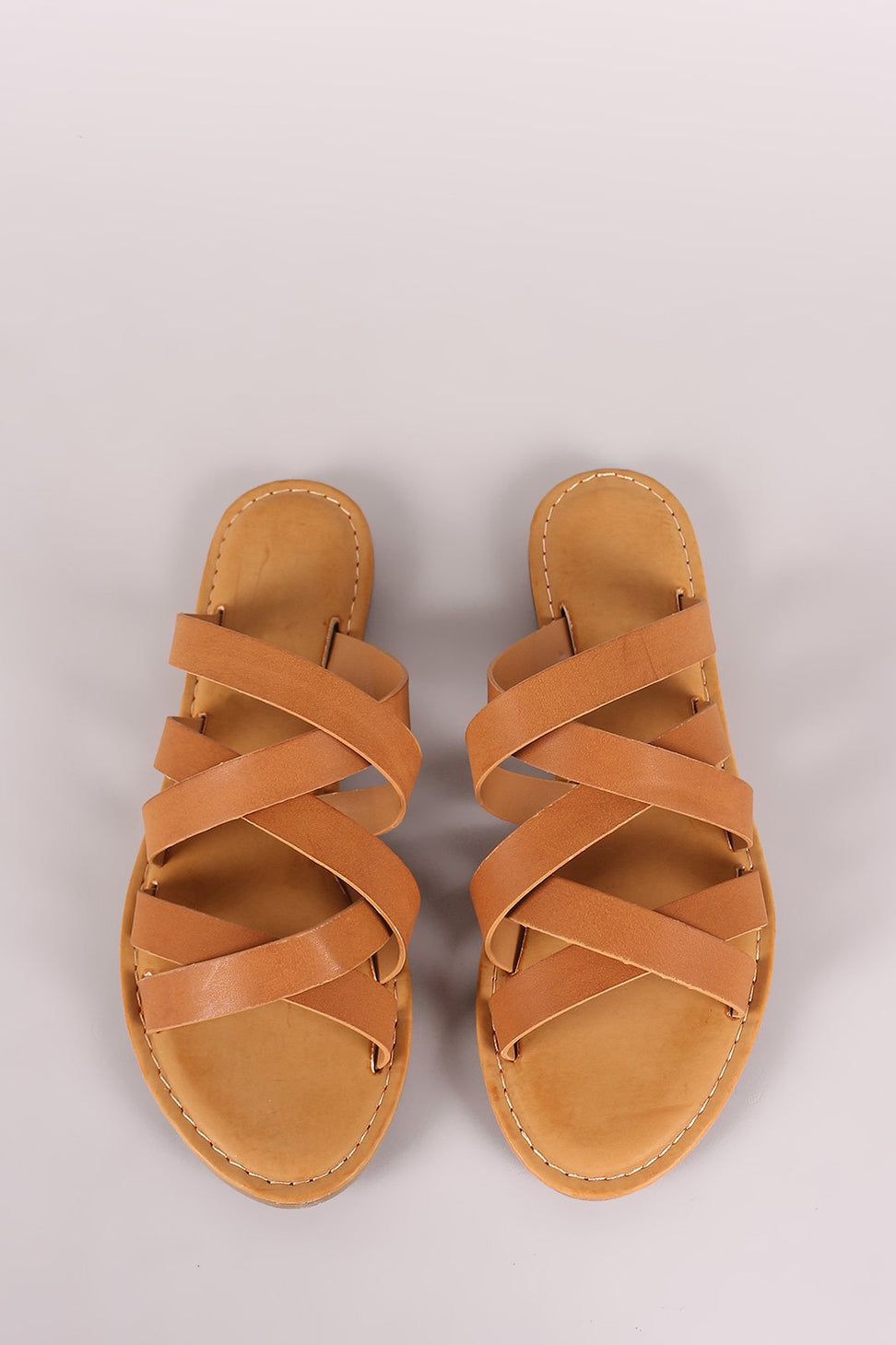 Bamboo Strappy Crisscross Slip-On Flat Sandal