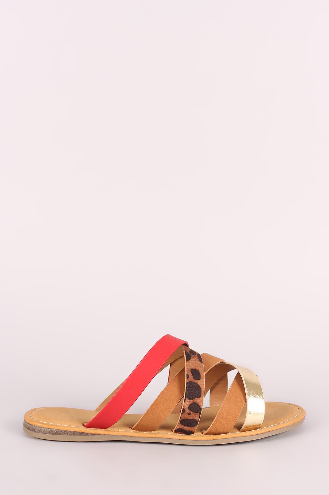 Bamboo Leopard Strappy Slip-On Flat Sandal