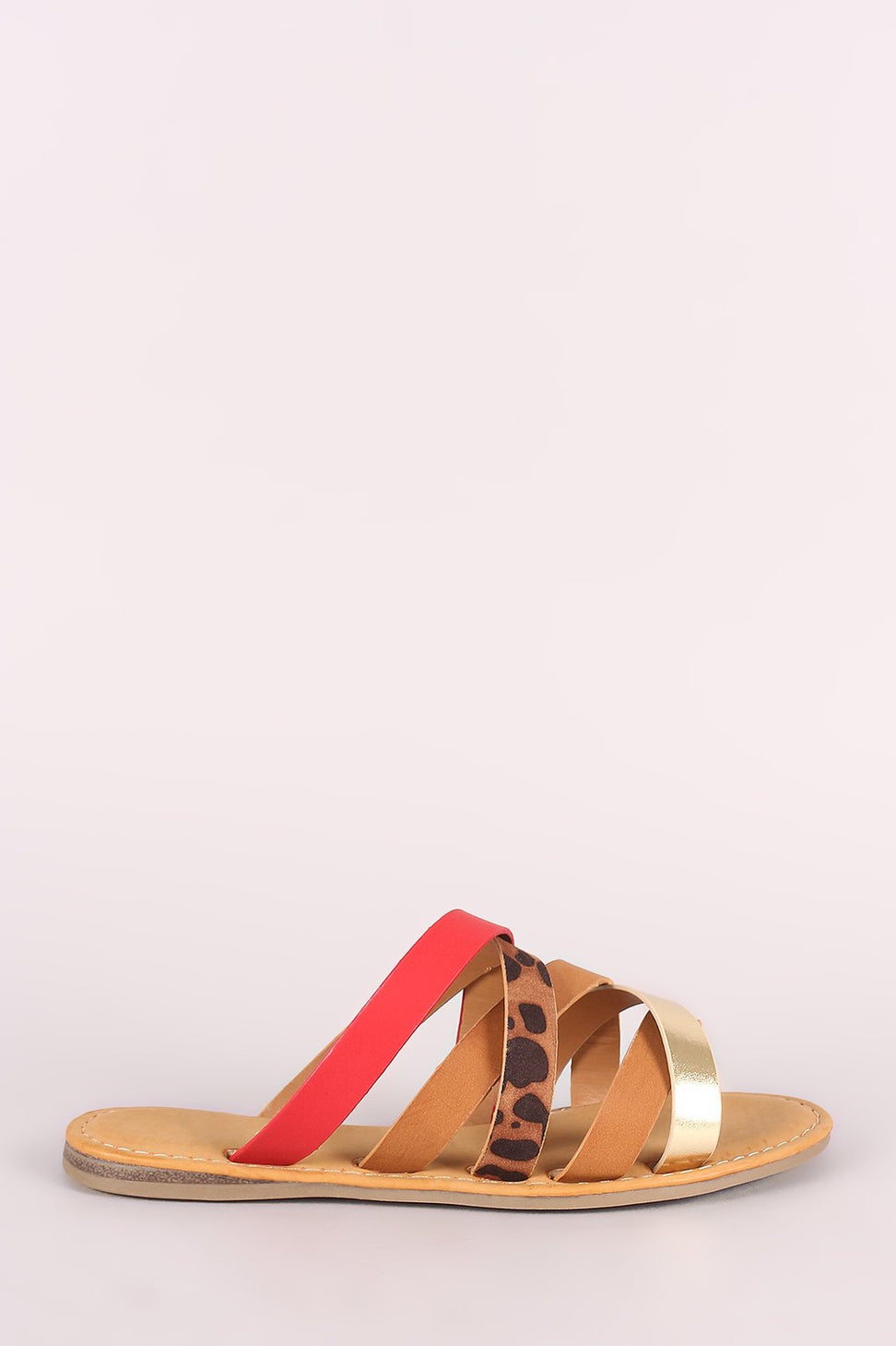 Bamboo Leopard Strappy Slip-On Flat Sandal