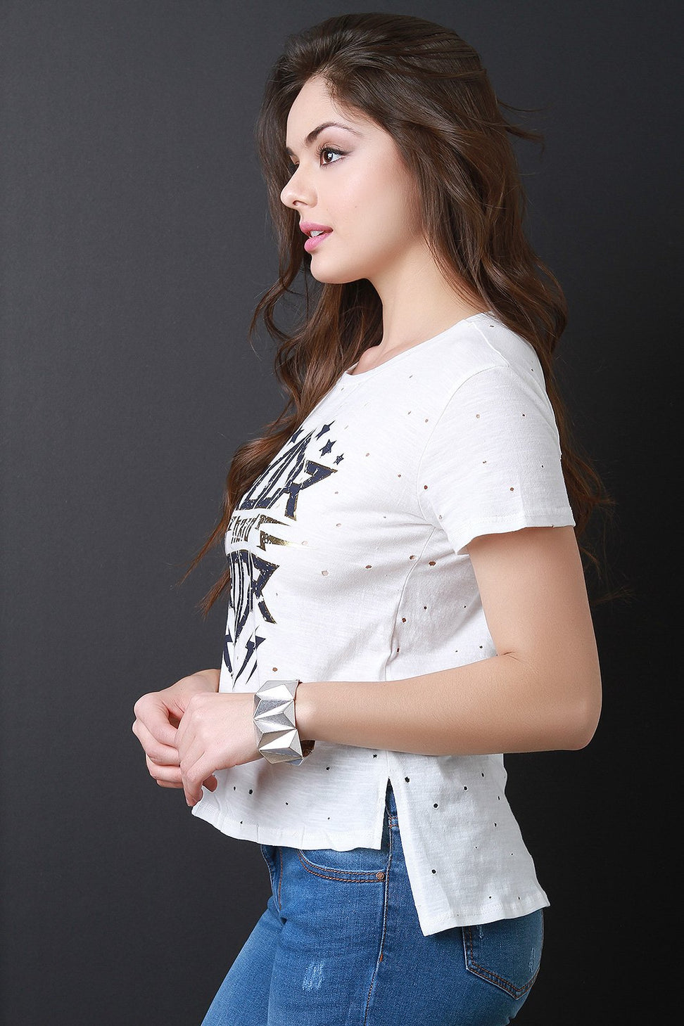 Rock Hard Distressed Jersey Knit High Low Top