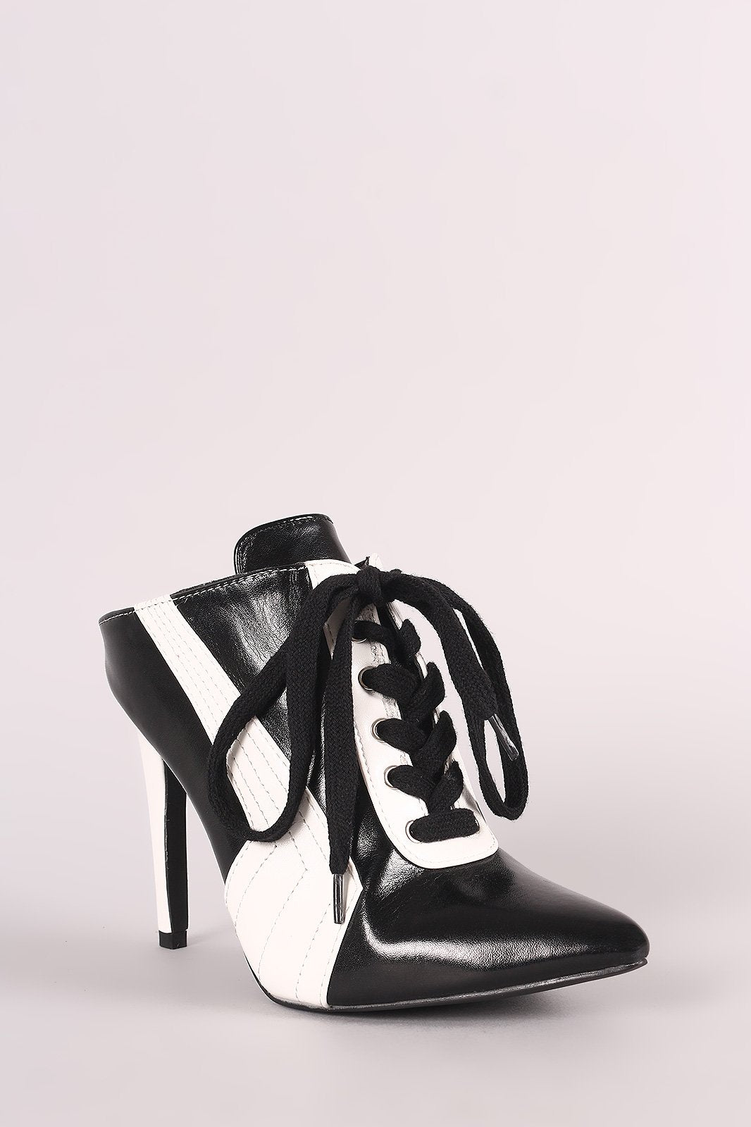 Two Tone Pointy Toe Sneaker Mule Heel