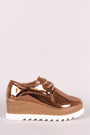 Qupid Metallic Oxford Lace Up Lug Sole Platform Wedge