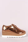 Qupid Metallic Oxford Lace Up Lug Sole Platform Wedge