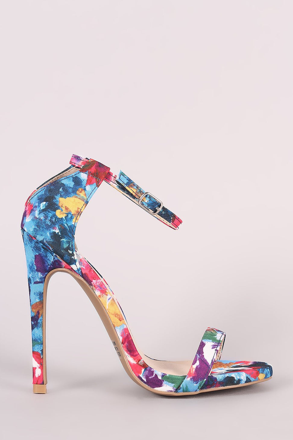 Qupid Watercolor Print Ankle Strap Stiletto Heel