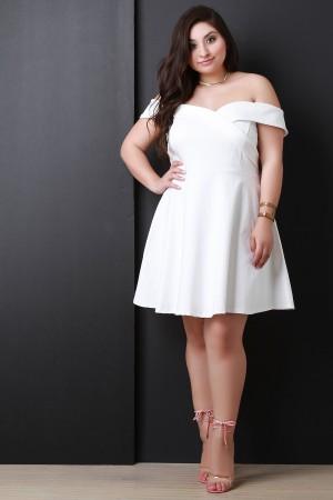 Fold Over Bardot Sweetheart Fit And Flare Dress - NoveltyOne