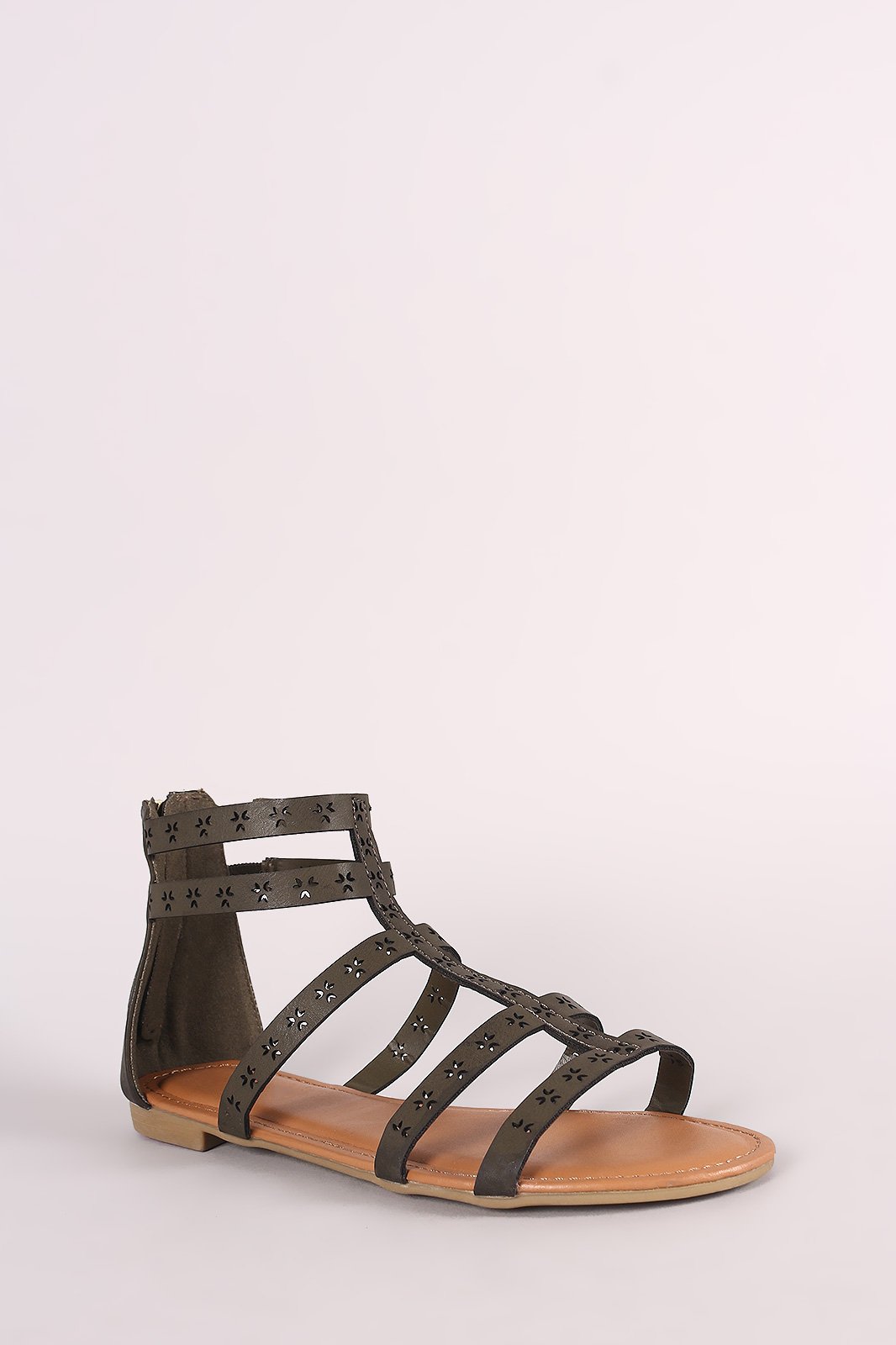 Bamboo Strappy Cutout Gladiator Flat Sandal
