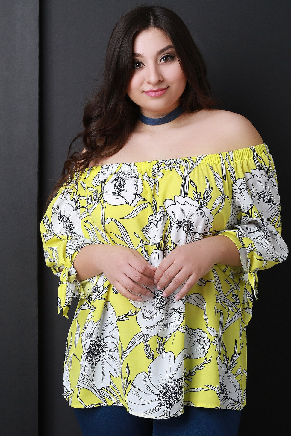 Floral Off The Shoulder Self-Tie Sleeve Top