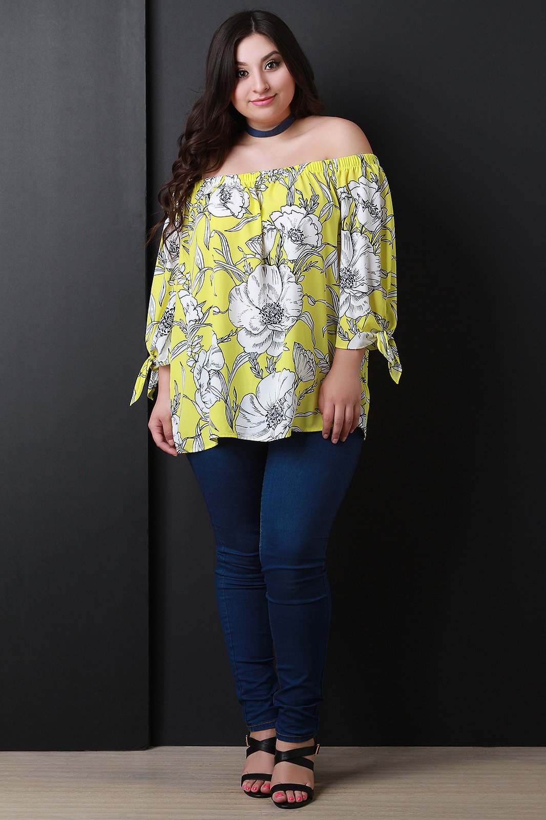 Floral Off The Shoulder Self-Tie Sleeve Top