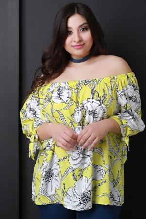 Floral Off The Shoulder Self-Tie Sleeve Top