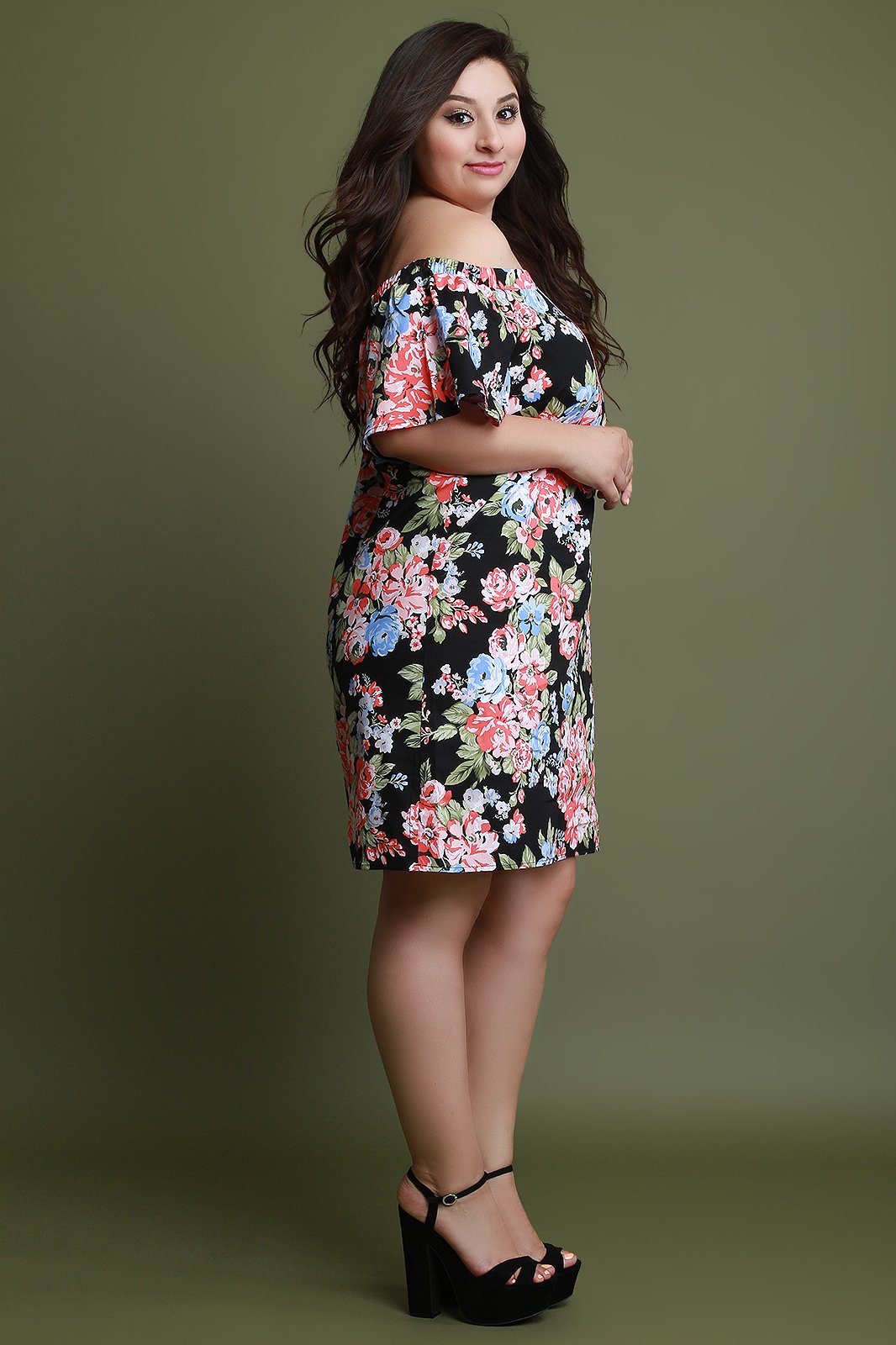 Floral Print Off-The-Shoulder Midi Dress