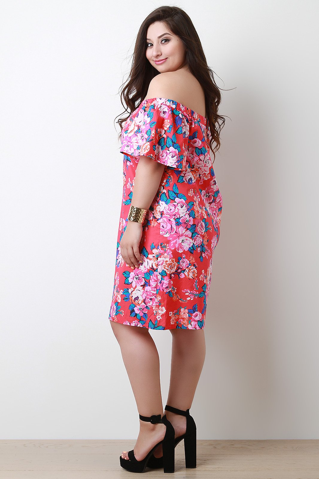Floral Print Off-The-Shoulder Midi Dress