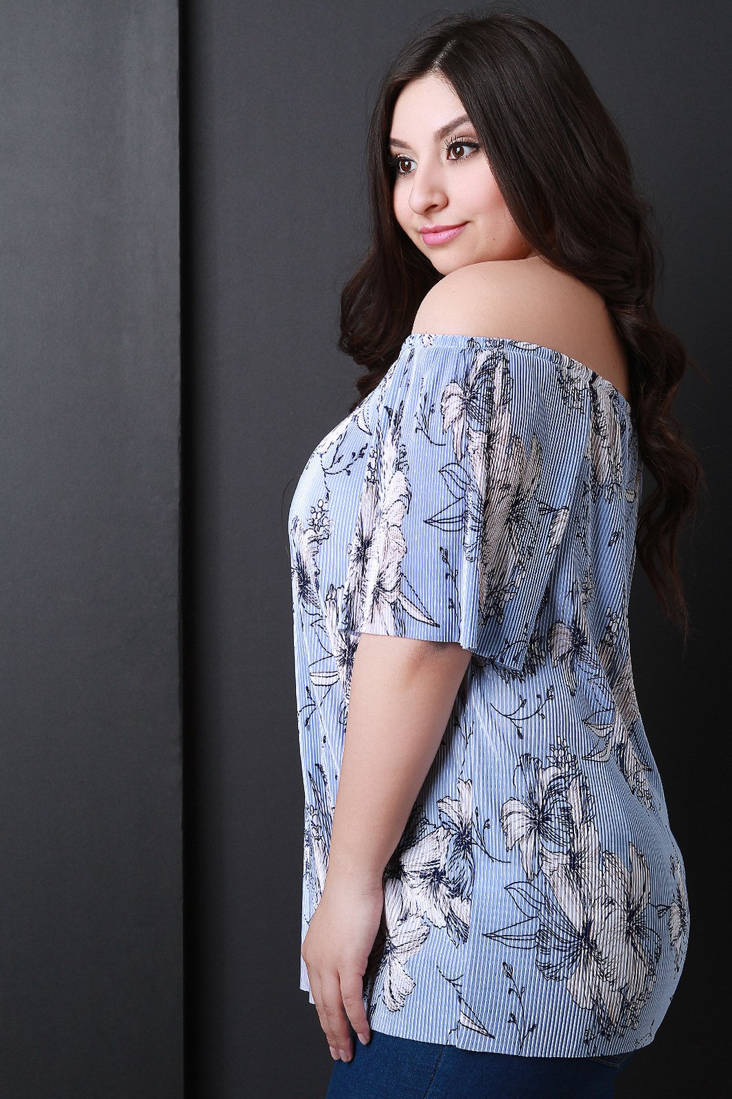 Floral Accordion Pleated Bardot Top - NoveltyOne