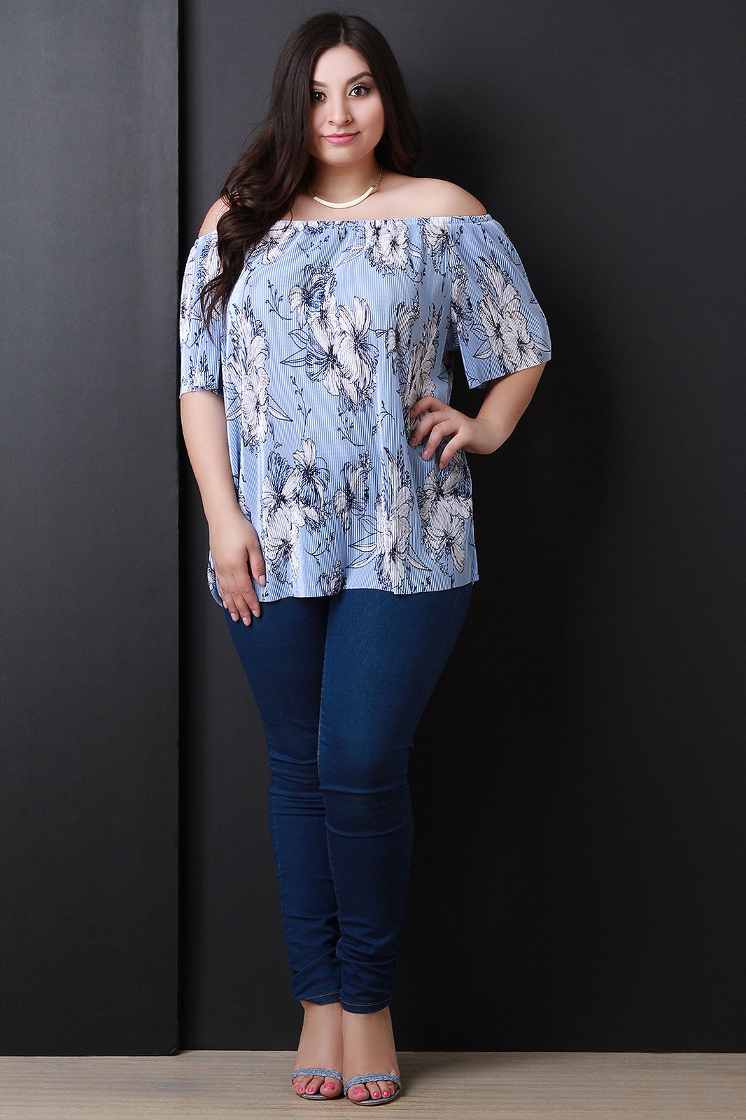 Floral Accordion Pleated Bardot Top - NoveltyOne