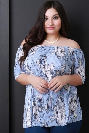 Floral Accordion Pleated Bardot Top - NoveltyOne