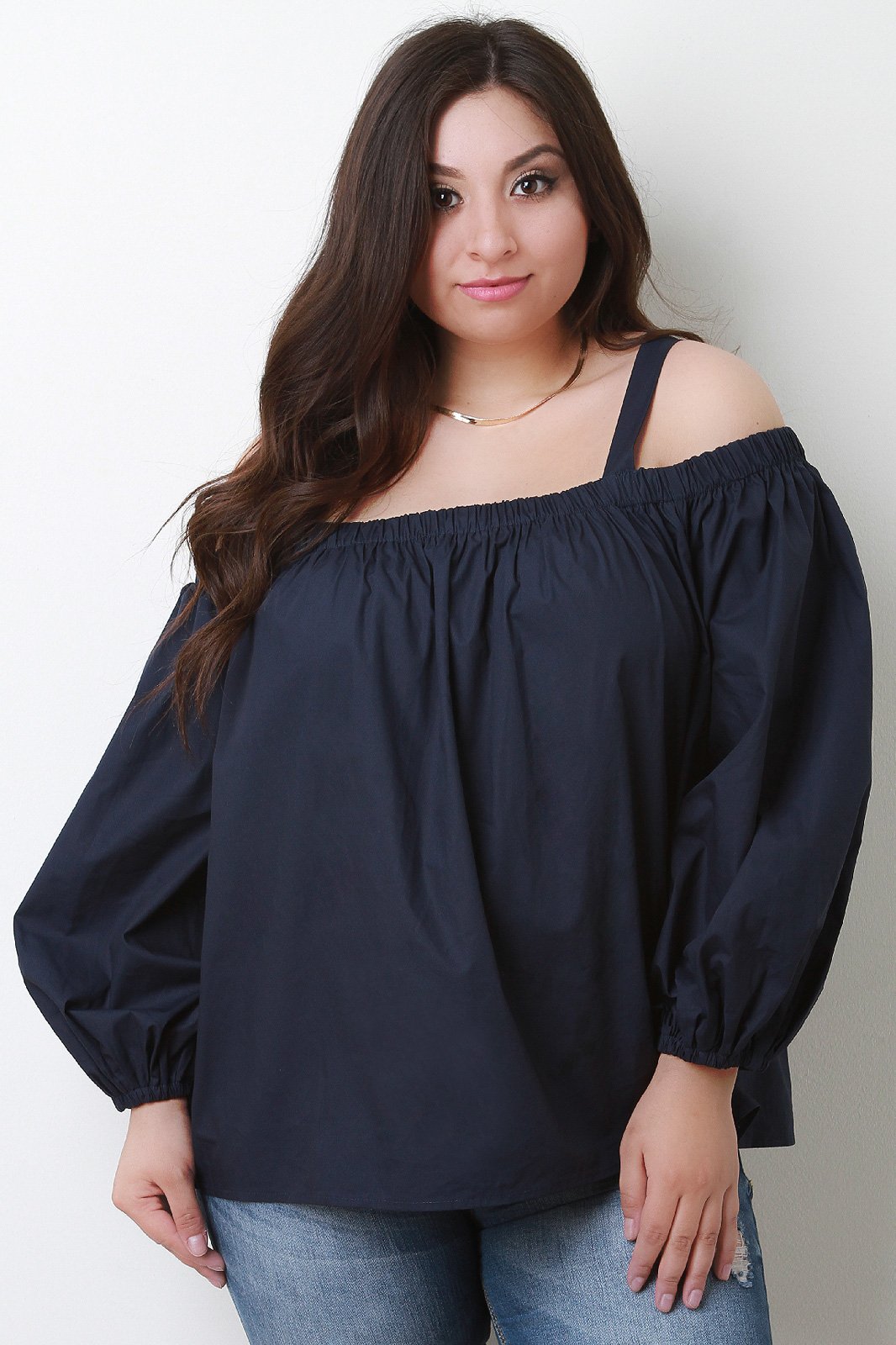 Cold Shoulder Long Bishop Sleeve Top