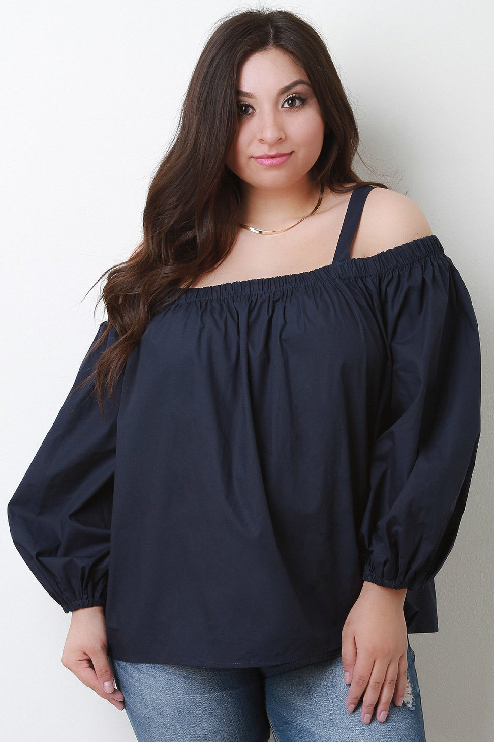 Cold Shoulder Long Bishop Sleeve Top