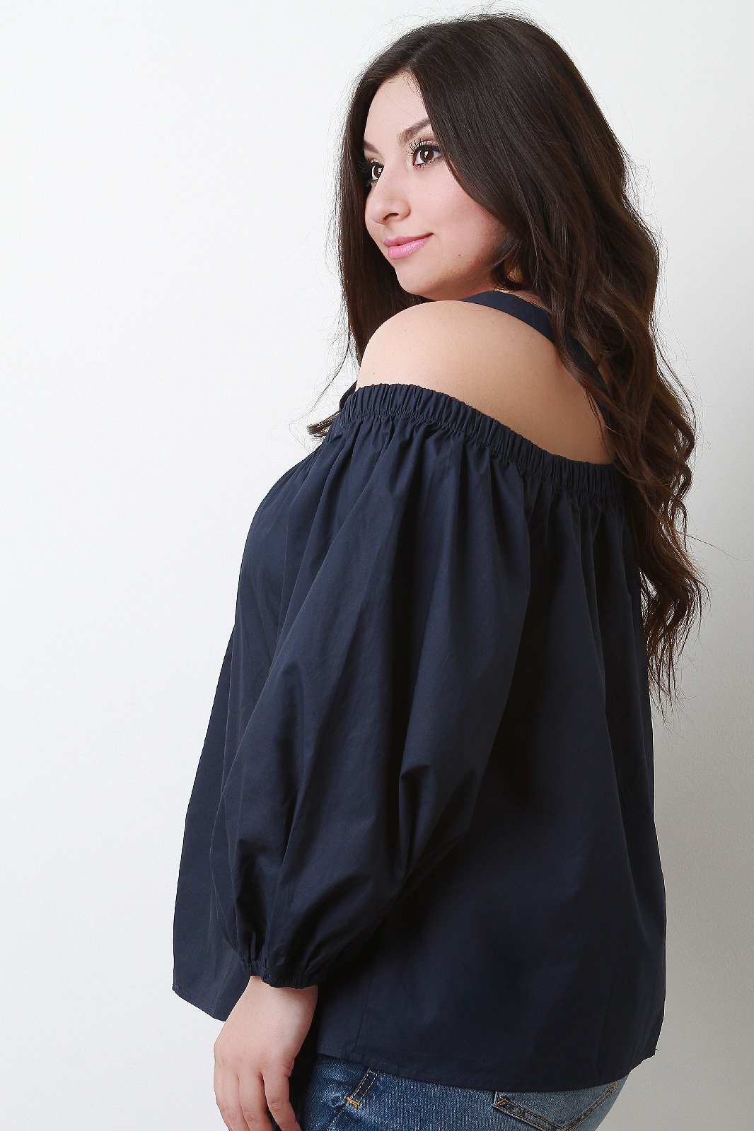 Cold Shoulder Long Bishop Sleeve Top