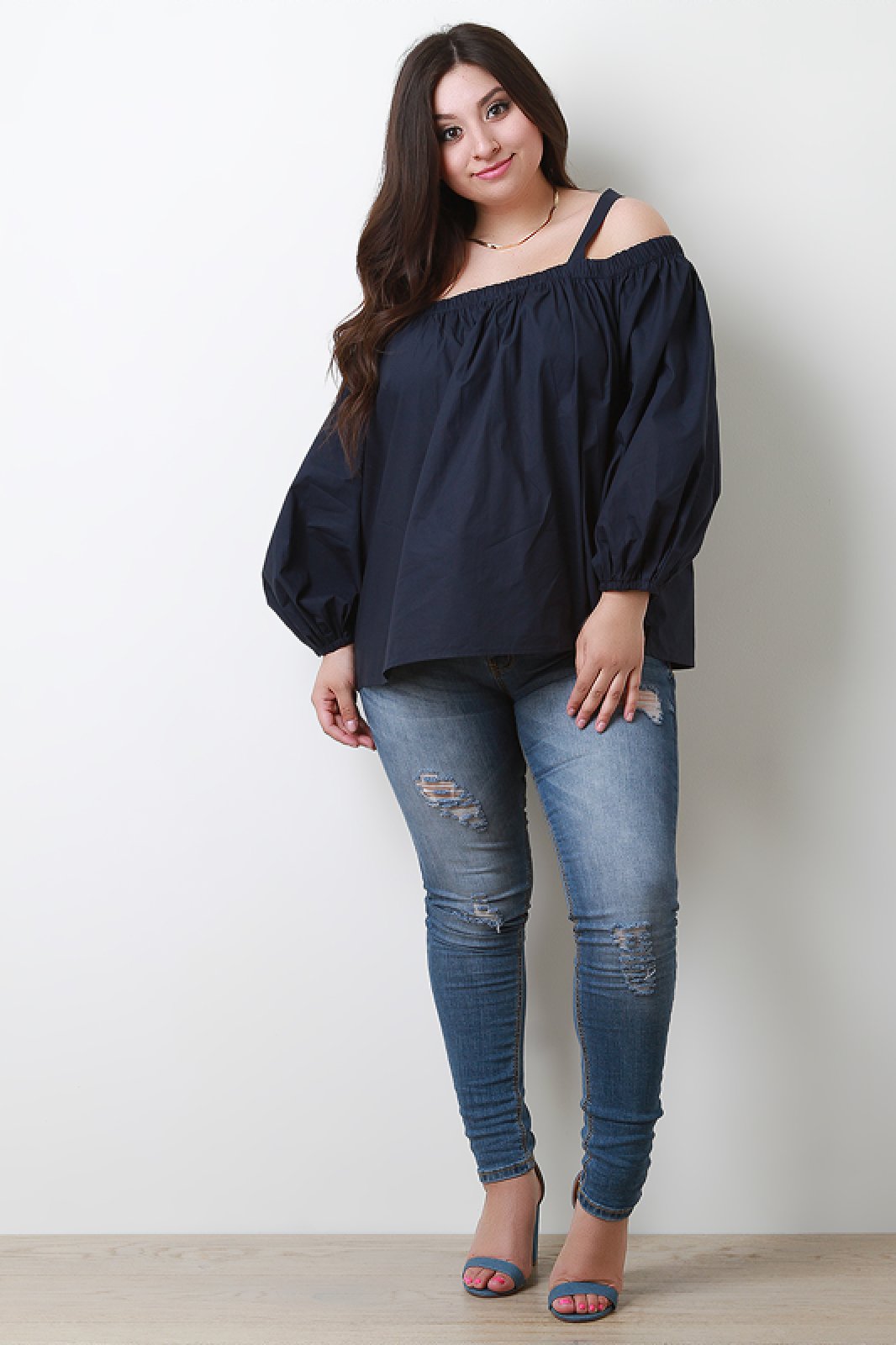 Cold Shoulder Long Bishop Sleeve Top