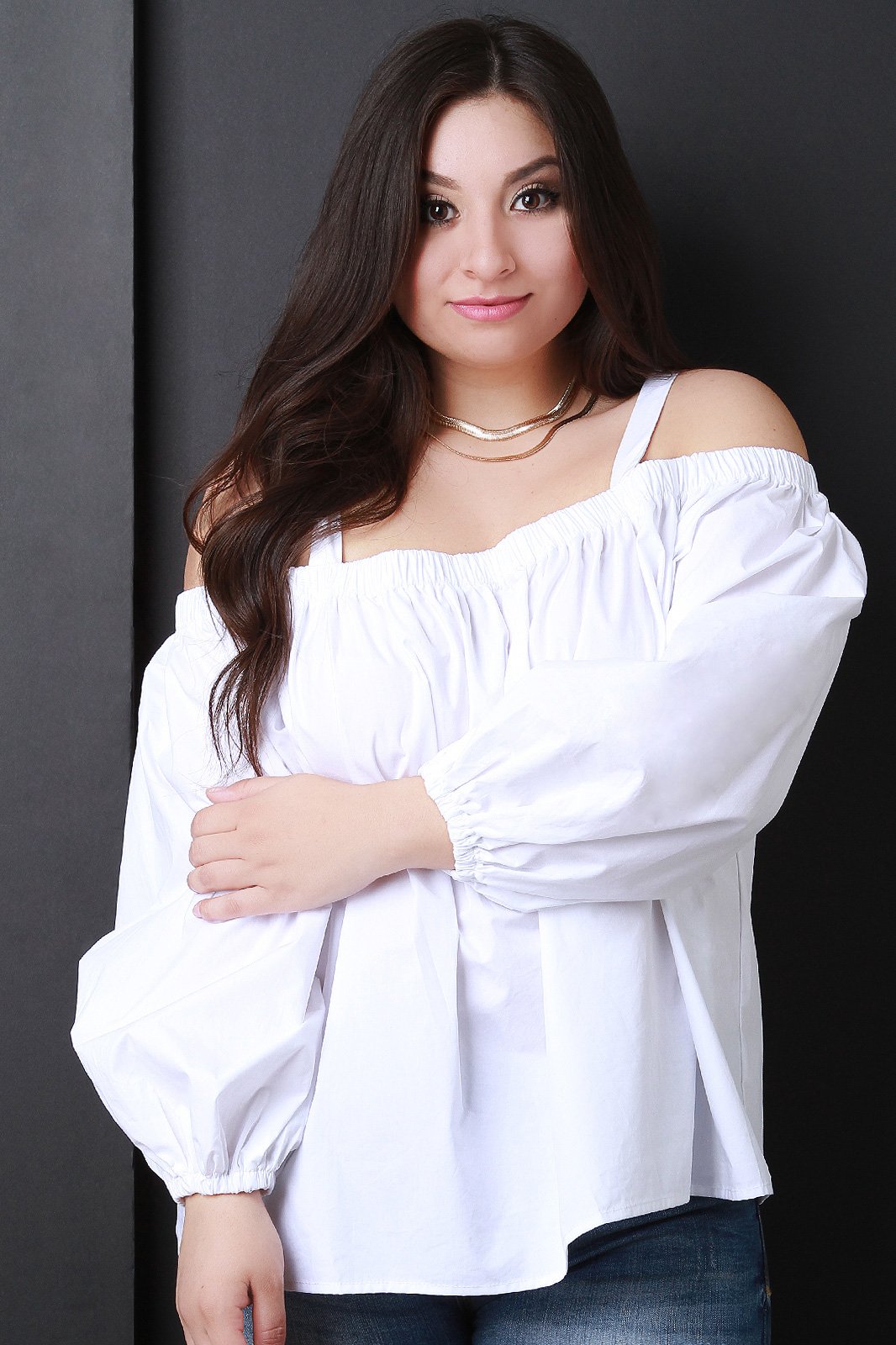 Cold Shoulder Long Bishop Sleeve Top