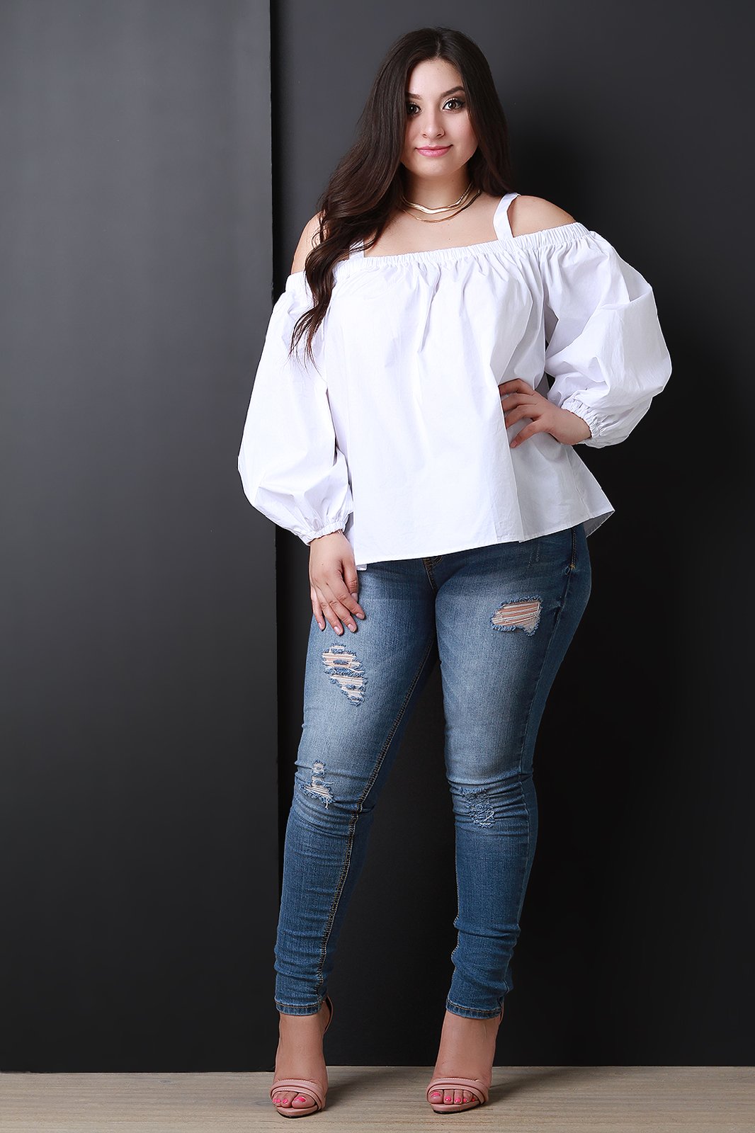 Cold Shoulder Long Bishop Sleeve Top