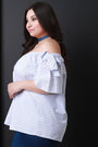 Striped Off The Shoulder Tie Short Sleeves Top