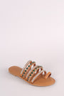 Bamboo Strappy Rhinestone And Jewel Slip-On Flat Sandal