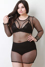 Fishnet Mesh Long Sleeve Mini Dress - NoveltyOne