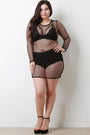 Fishnet Mesh Long Sleeve Mini Dress - NoveltyOne