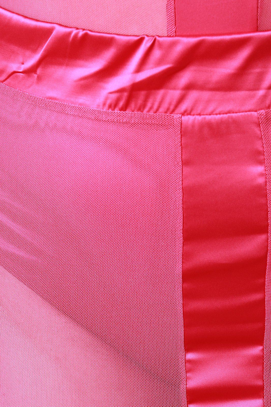 Satin Contrast Sheer Mesh High Waist Skirt