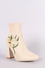 Suede Floral Embroidered Ankle Boots