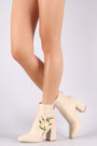 Suede Floral Embroidered Ankle Boots