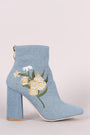 Denim Floral Embroidered Ankle Boots
