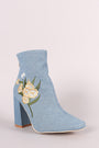 Denim Floral Embroidered Ankle Boots