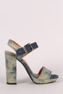 Denim Open Toe Ankle Strap Chunky Platform Heel