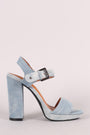 Denim Open Toe Ankle Strap Chunky Platform Heel