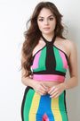Color Panel Cutaway Halter Crop Top