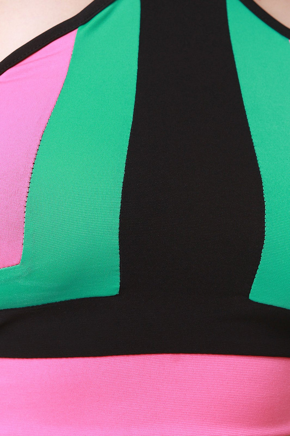 Color Panel Cutaway Halter Crop Top