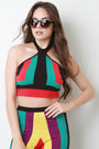 Color Panel Cutaway Halter Crop Top