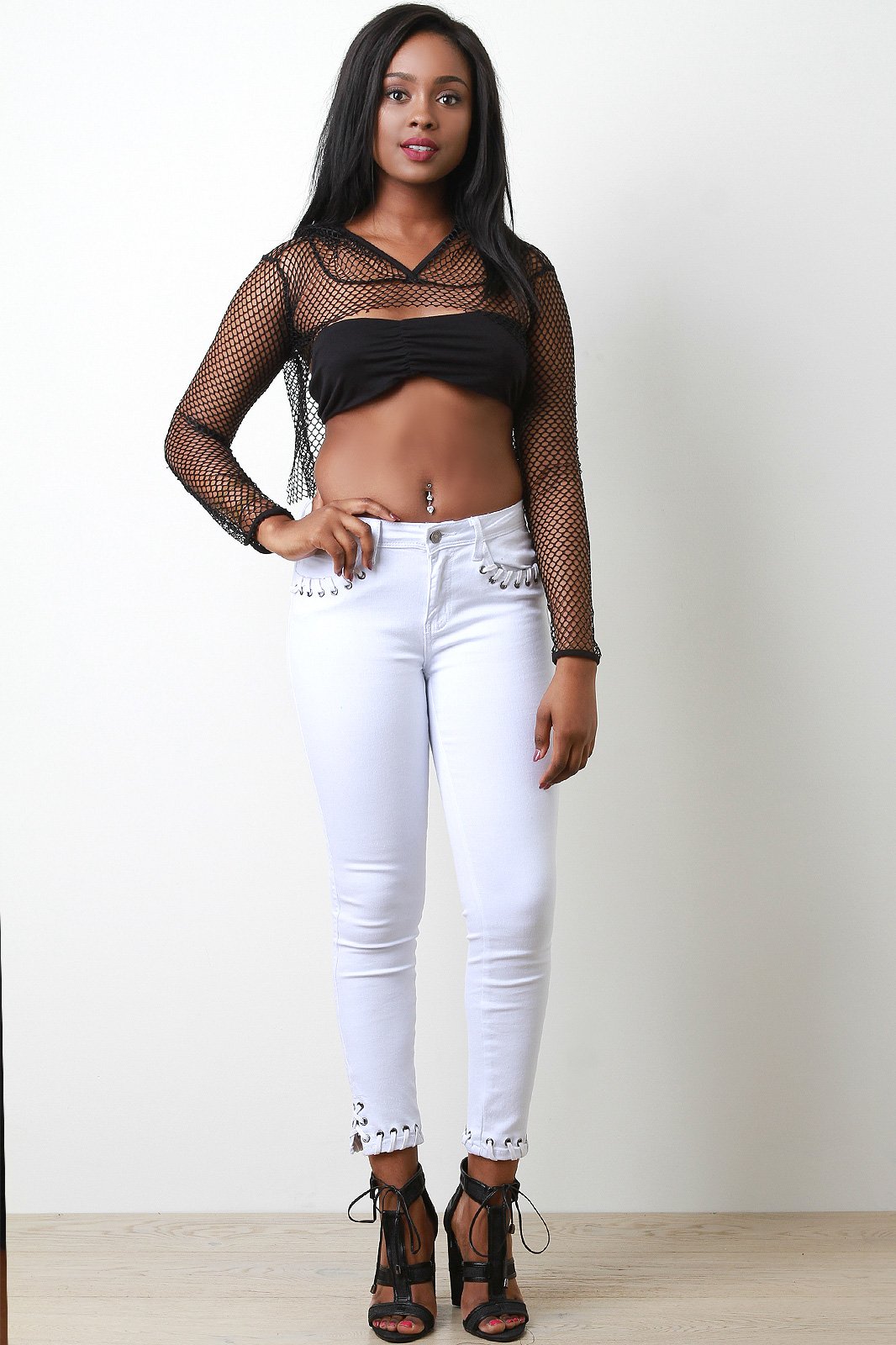 Front Cutout Fishnet Hoodie Top - NoveltyOne