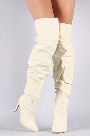 Slouchy Canvas Pointy Toe Over-The-Knee Boots