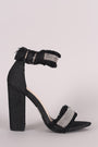 Liliana Frayed Denim Beaded Open Toe Chunky Heel