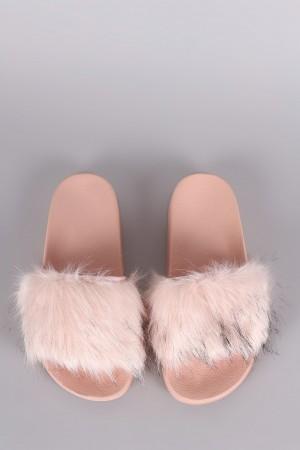 Open Toe Furry Slide Sandal