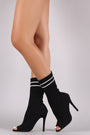 Qupid Ribbed Sweater Knit Striped Sock Boots