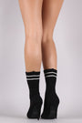 Qupid Ribbed Sweater Knit Striped Sock Boots