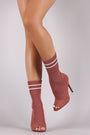 Qupid Ribbed Sweater Knit Striped Sock Boots