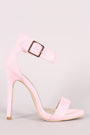 Suede Open Toe Ankle Strap Stiletto Heel
