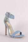 Denim Open Toe Ankle Strap Stiletto Heel