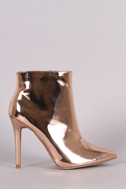 Qupid Metallic Pointy Toe Stiletto Ankle Boots